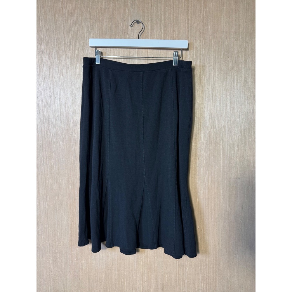 Eileen Fisher Petite Black Viscose Wool Blend Flare Midi Skirt PL Made in USA